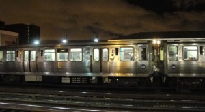 train on the tracks at night