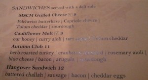 Sandwich Menu options