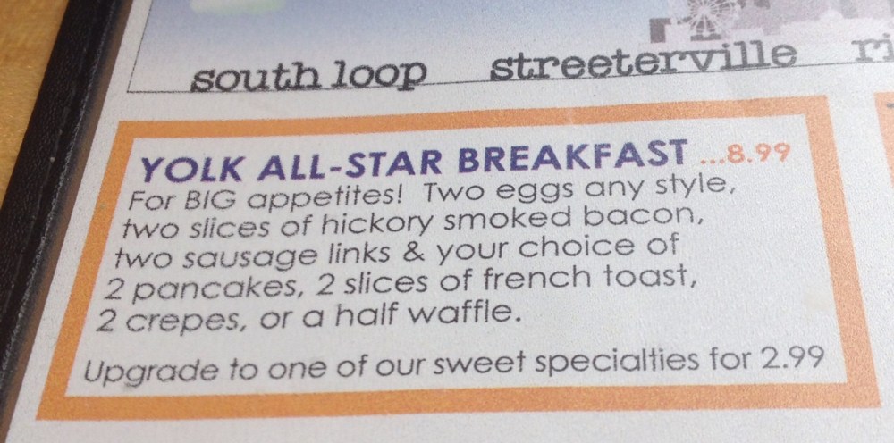 Yolk allstar breakfast menu