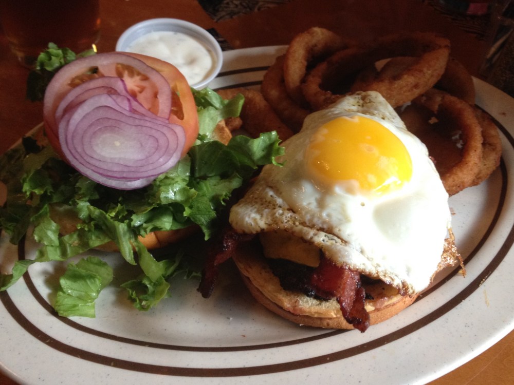The Egg Burger on the plate at Monks