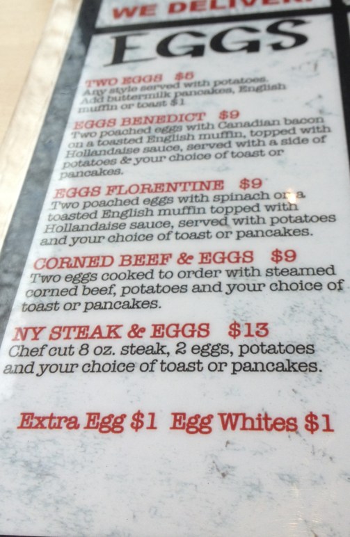 Eggs Menu in Belmont Cafe